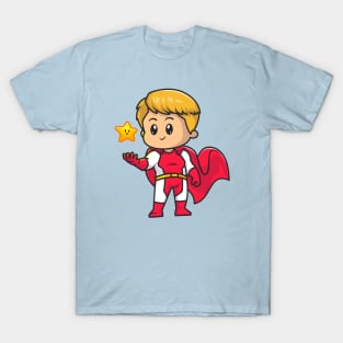 Cute SuperHero With Cute Star Cartoon T-Shirt